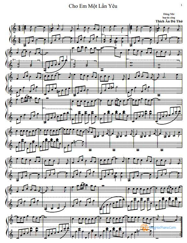 Cho em một lần yêu piano sheet – Đông Nhi Hợp âm Chuẩn Lyric