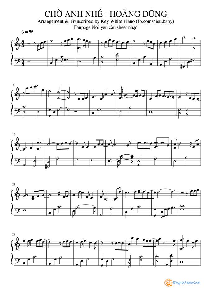 Chờ anh nhé sheet piano – Hoàng Dũng – sheet nhạc bài chờ anh nhé Hợp âm