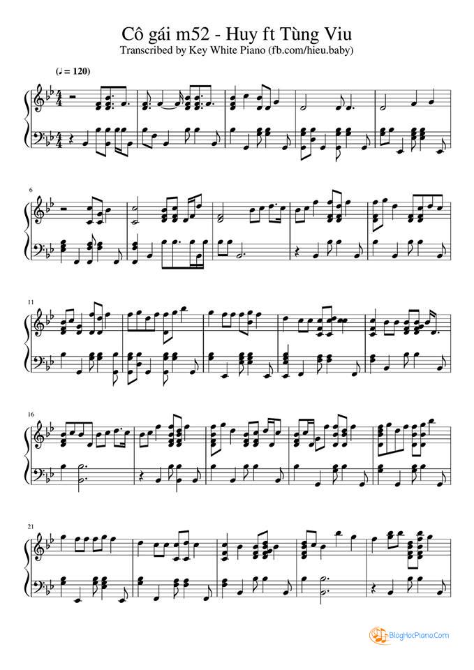 Cô gái m52 piano sheet music – Huy ft Tùng Viu – cô gái m52 everyone piano sheet