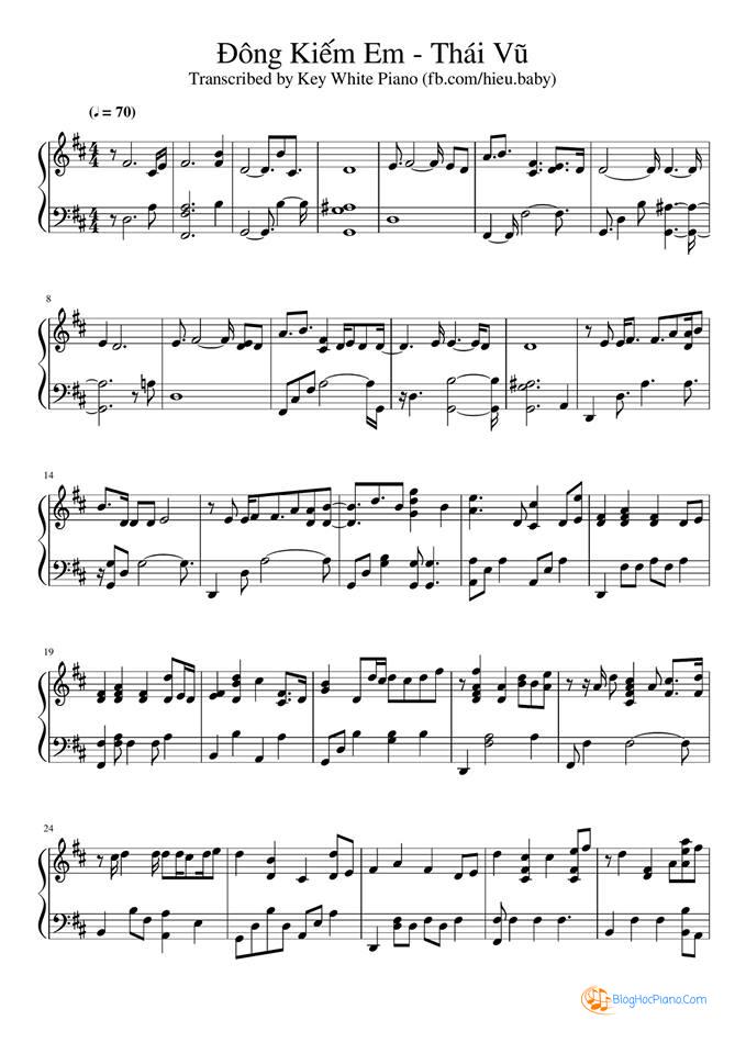 Đông kiếm em sheet piano – Thái Vũ – đông kiếm em hợp âm piano lyric