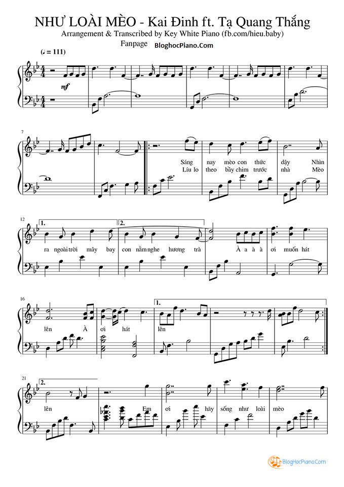 Như loài mèo piano sheet – Kai Đinh ft. Tạ Quang Thắng Hợp Âm