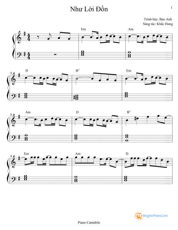 Như lời đồn Sheet Piano – Nhạc sĩ Khắc Hưng Hợp âm chuẩn Lyric