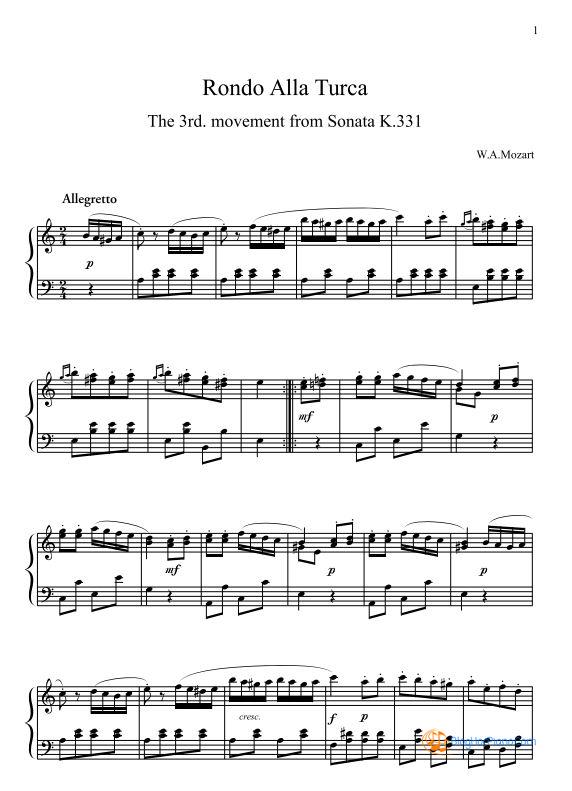 Sheet piano hành khúc Thổ Nhĩ Kỳ – turkish march piano sheet easy pdf