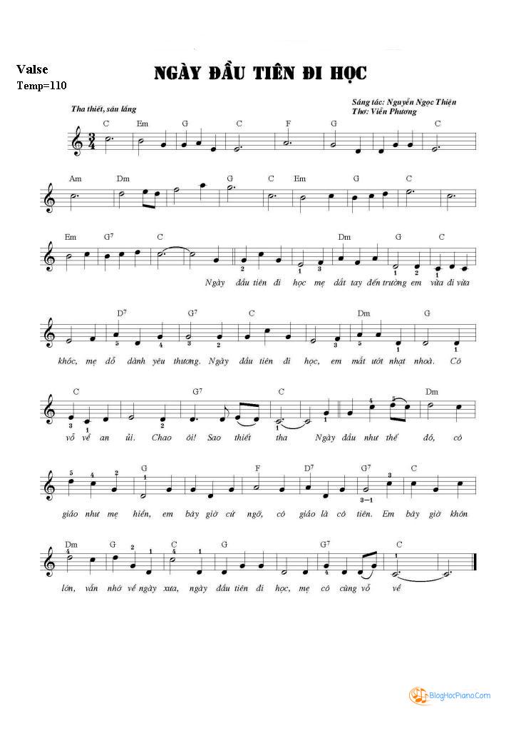 Sheet nhạc bài hát ngày đầu tiên đi học – Sheet organ cơ bản