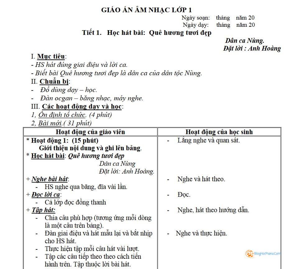 Giáo án âm nhạc lớp 1 cả năm mới nhất của năm 2018 – 2019 đầy đủ và chính xác