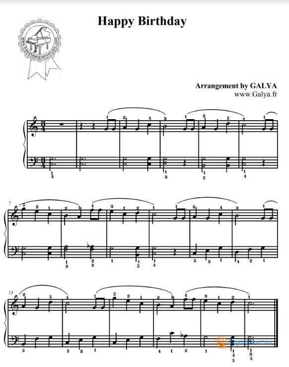 Bản nhạc piano happy birthday to you