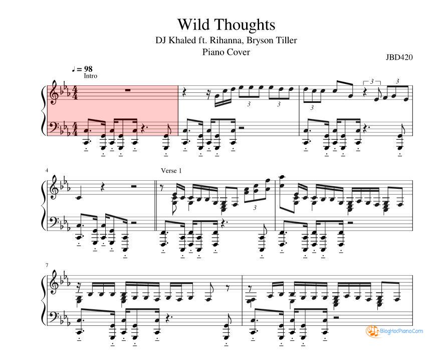 Wild Thoughts Piano Sheet Music – DJ Khaled ft. Rihanna, Bryson Tiller
