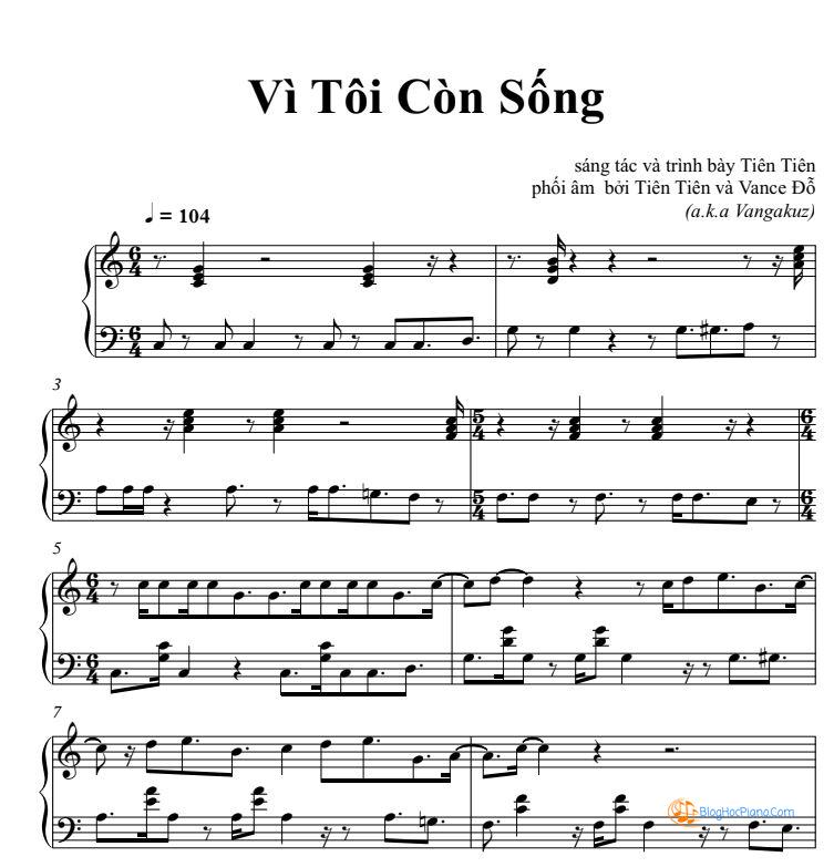 Sheet nhạc piano vì tôi còn sống – Tiên Tiên
