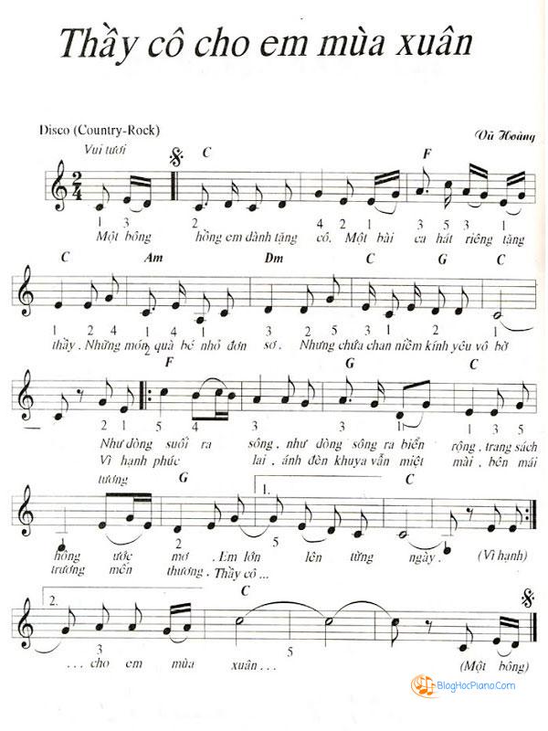 Sheet nhạc thầy cô cho em mùa xuân