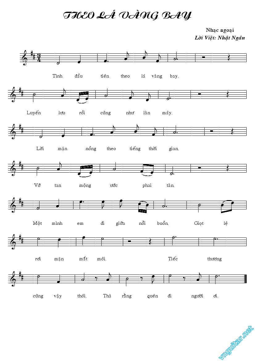 Sheet nhạc bài Theo lá vàng bay (Wo shi yi pian yun – 我是一片云 )