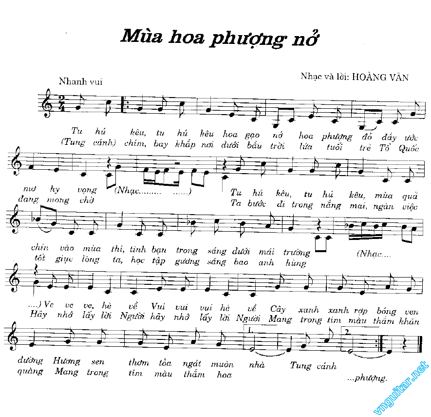 Sheet nhạc bài Mùa hoa phượng nở
