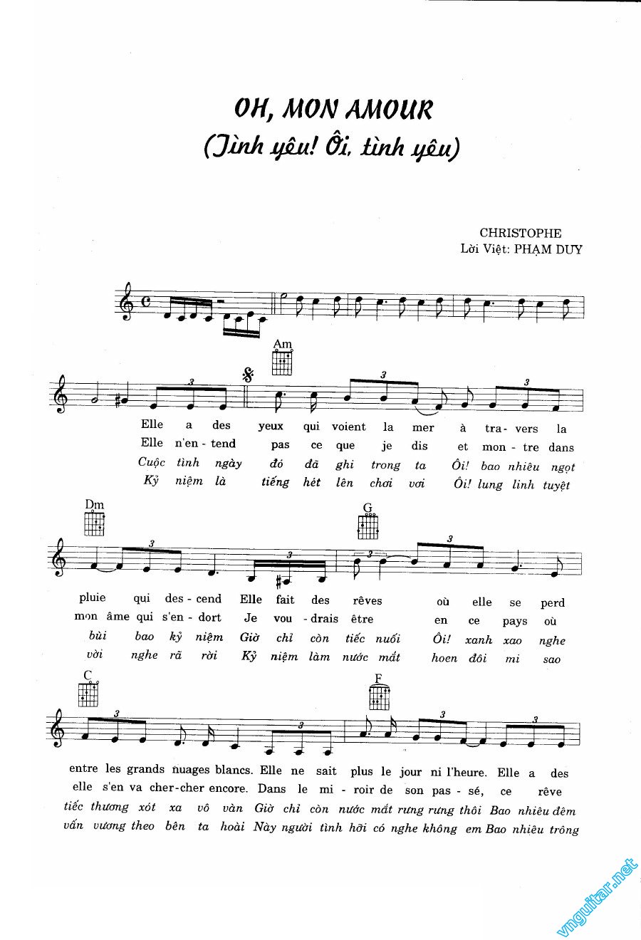 Sheet nhạc bài Tình yêu ôi tình yêu (Oh mon amour)