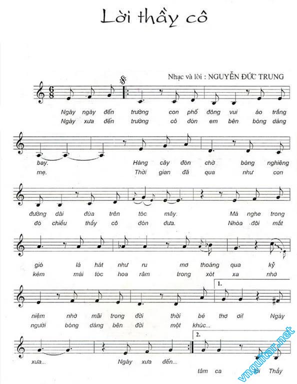 Sheet nhạc bài Lời thầy cô
