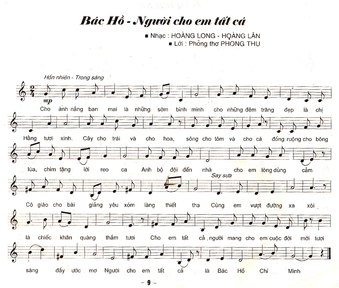 Sheet nhạc bài Bác Hồ người cho em tất cả