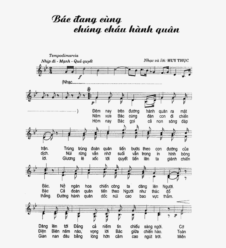Sheet nhạc bài Bác đang cùng chúng cháu hành quân