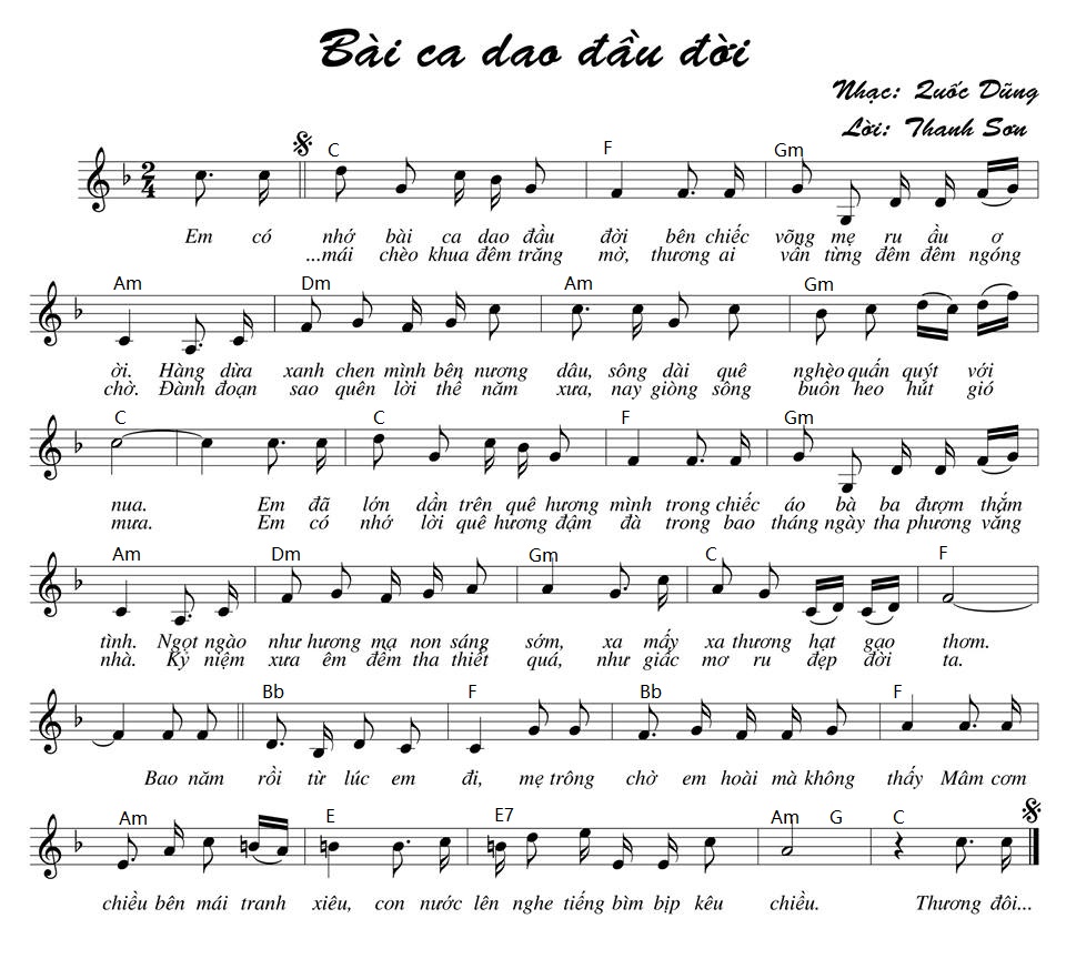 Sheet nhạc bài Bài ca dao đầu đời