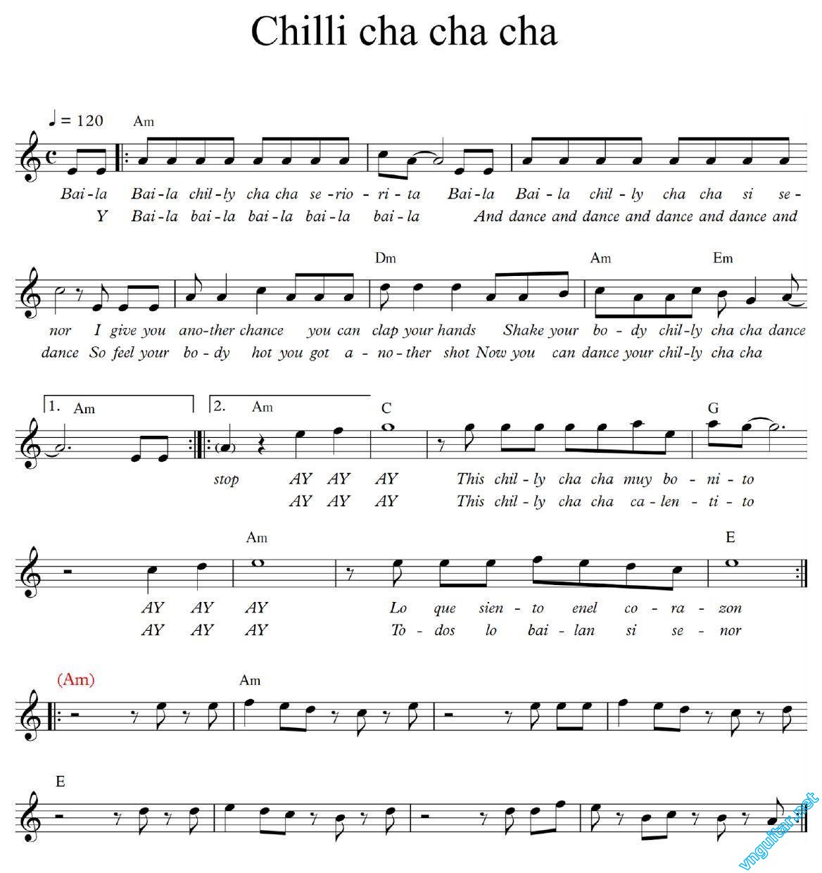 Sheet nhạc bài Chilly cha cha