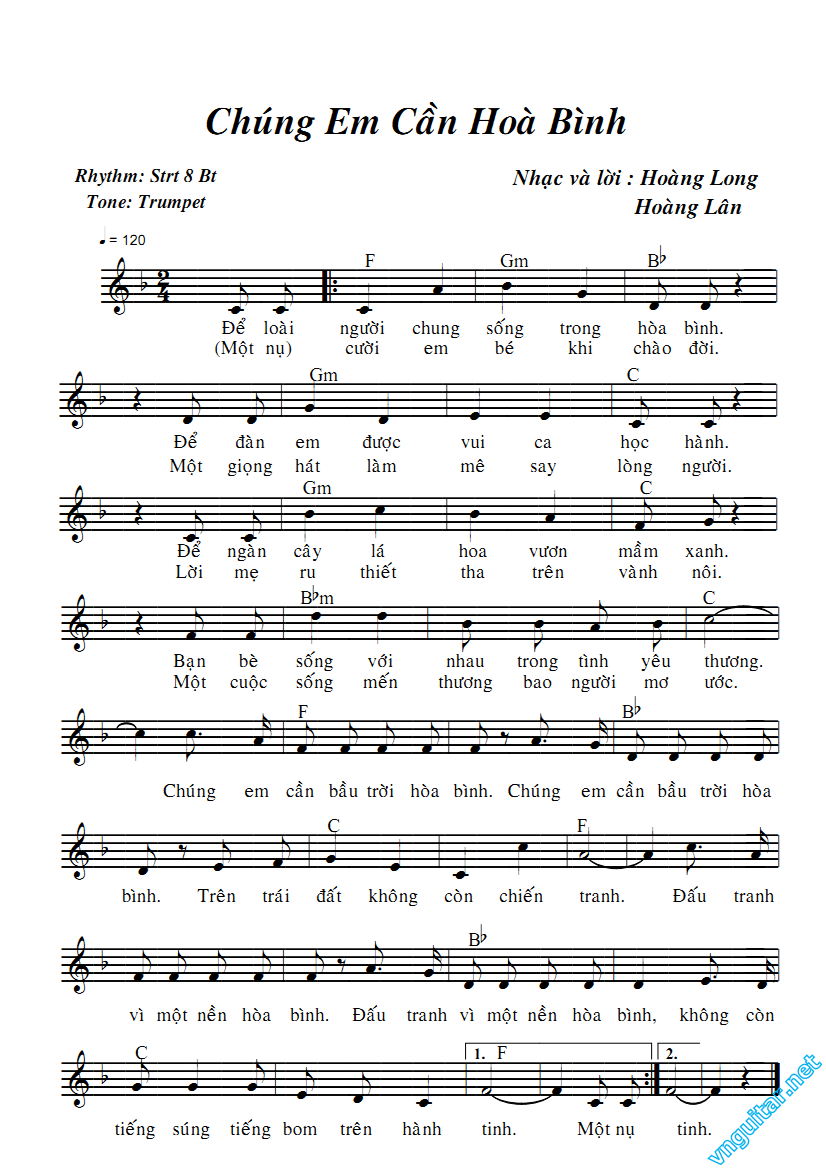 Sheet nhạc bài Chúng em cần hòa bình