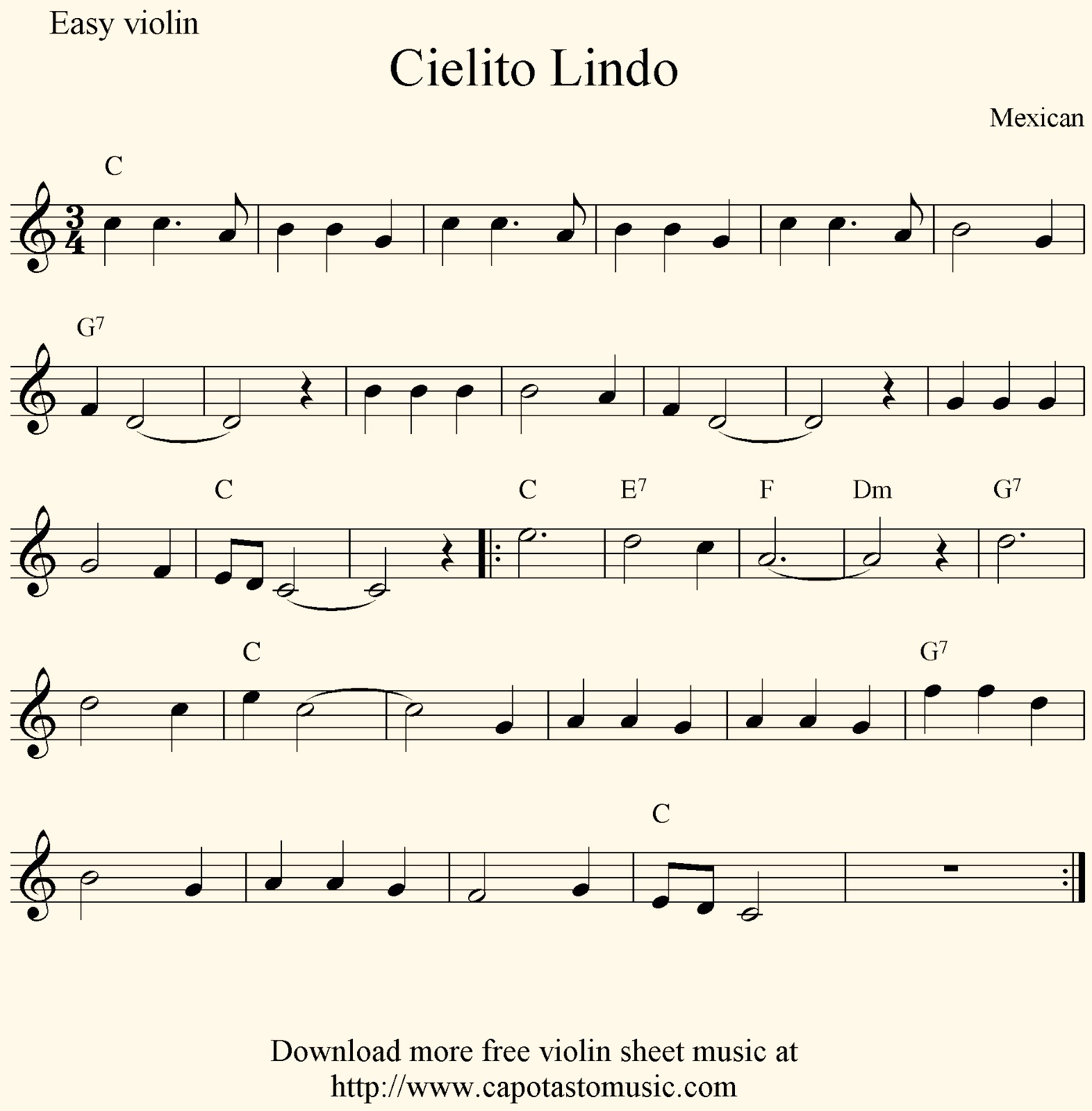Sheet nhạc bài Cielito Lindo