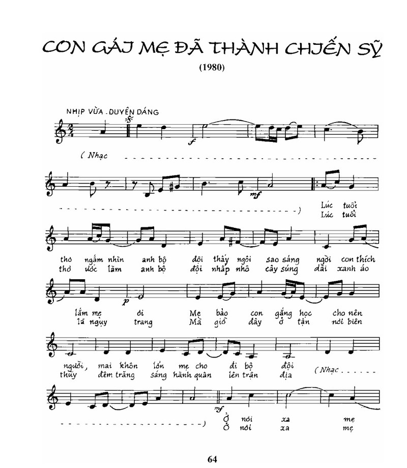 Sheet nhạc bài Con gái mẹ đã thành chiến sĩ