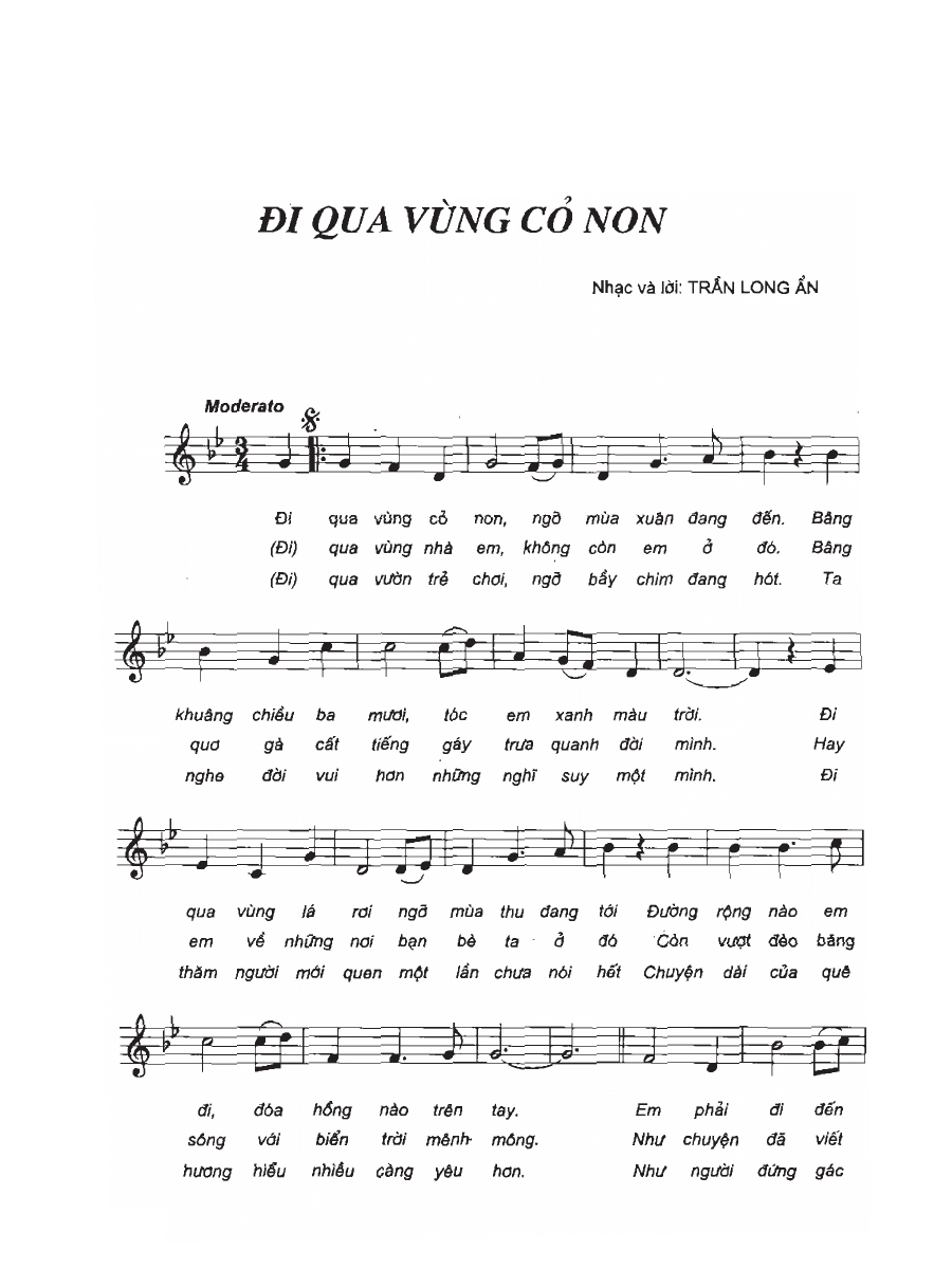 Sheet nhạc bài Đi qua vùng cỏ non