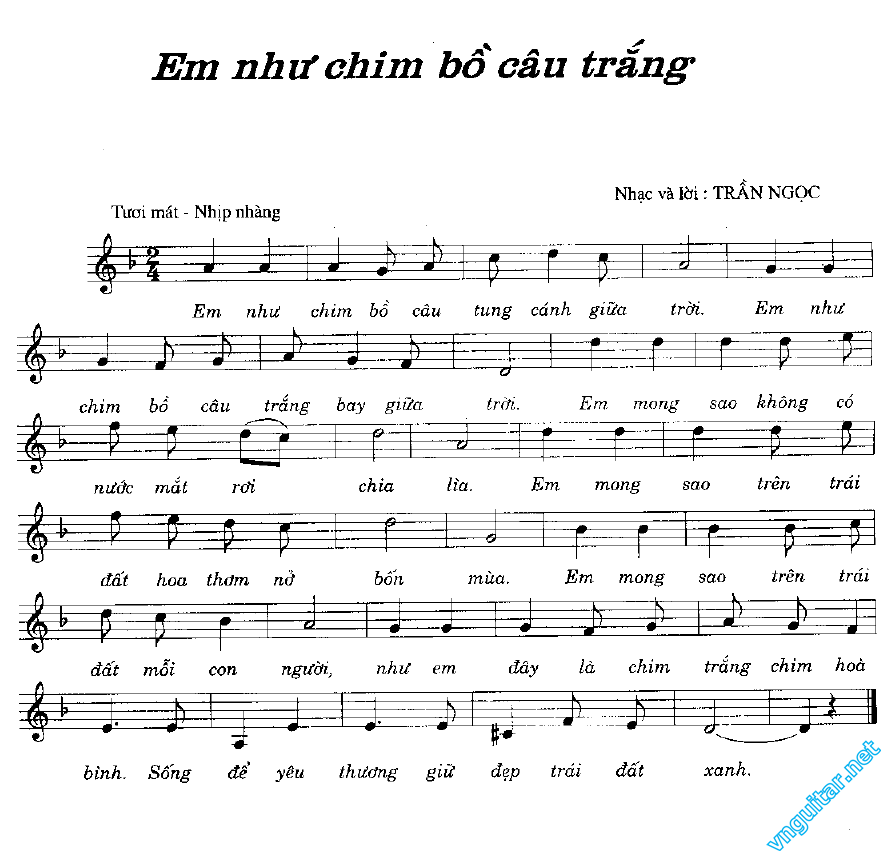 Sheet nhạc bài Em như chim câu trắng