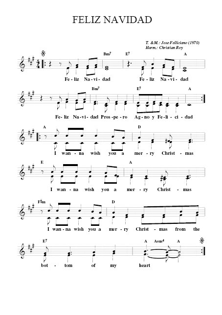 Sheet nhạc bài Giáng sinh rộn ràng (Feliz Navidad)