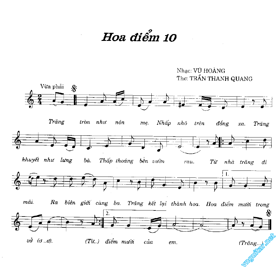Sheet nhạc bài Hoa điểm mười (Hoa điểm 10)