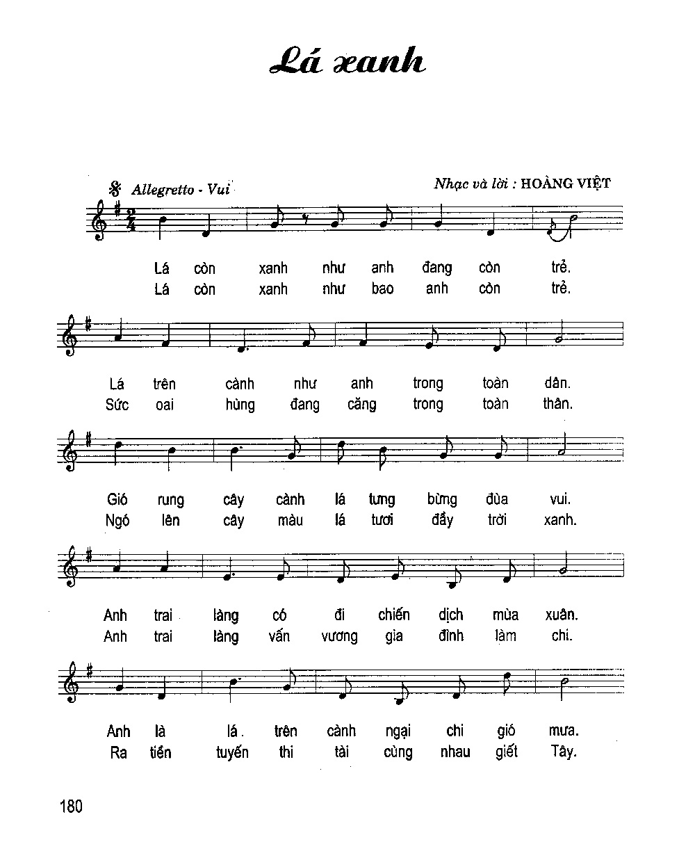 Sheet nhạc bài Lá xanh