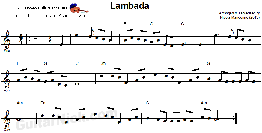 Sheet nhạc bài Vũ điệu tình nồng (Lambada)