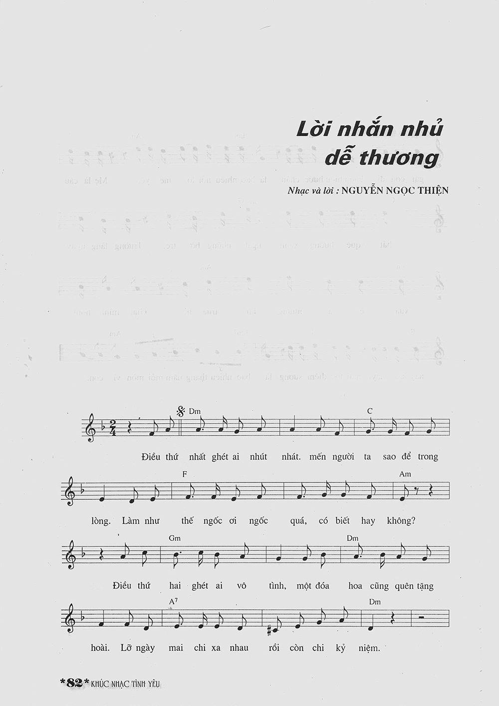 Sheet nhạc bài Lời nhắn nhủ dễ thương