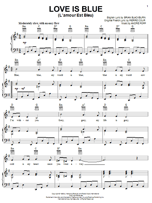 Sheet nhạc bài Tình xanh (Love is Blue – L’amour est bleu )