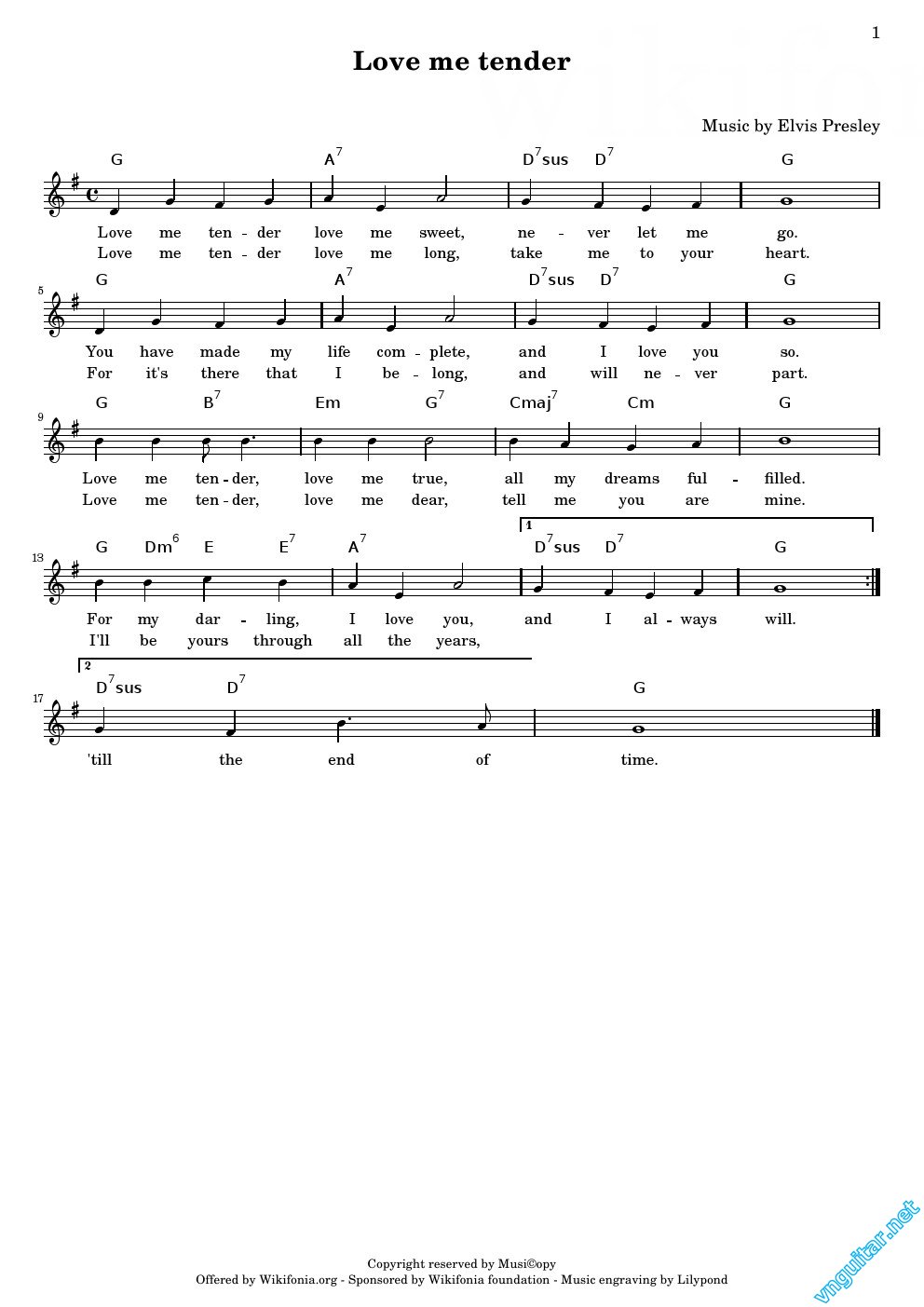 Sheet nhạc bài Love me tender