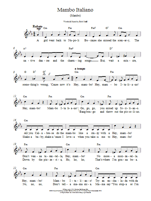 Sheet nhạc bài Mambo Italiano