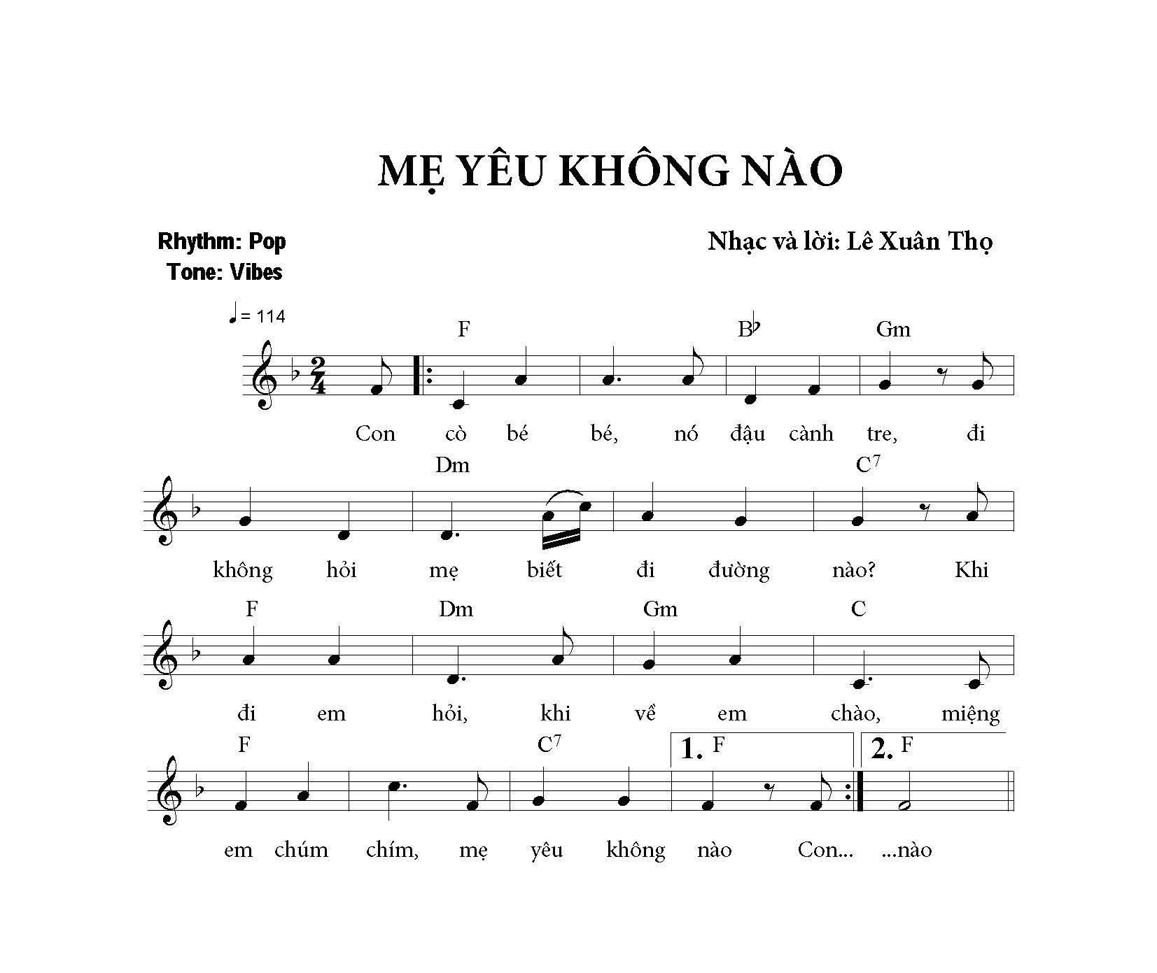 Sheet nhạc bài Mẹ yêu không nào