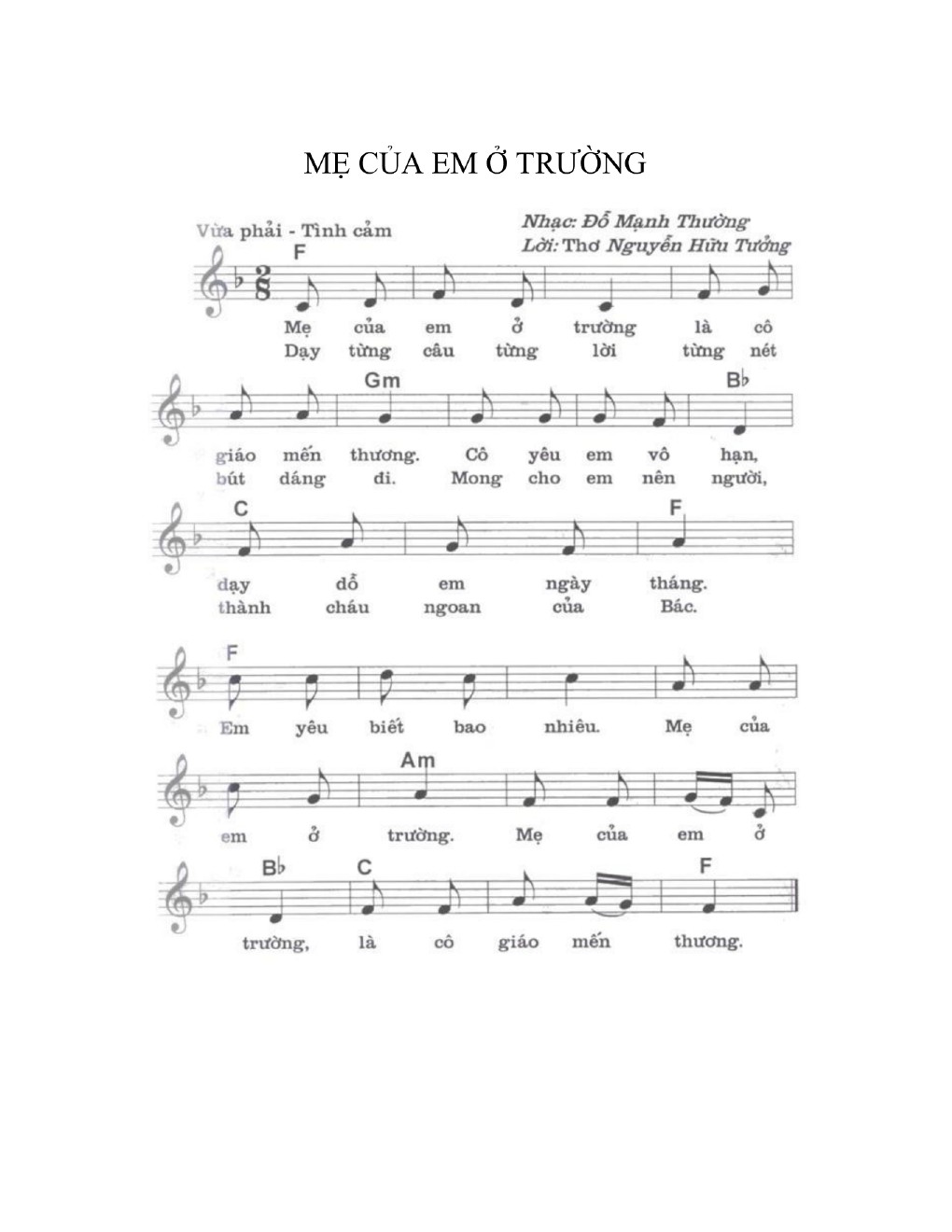Sheet nhạc bài Cô giáo