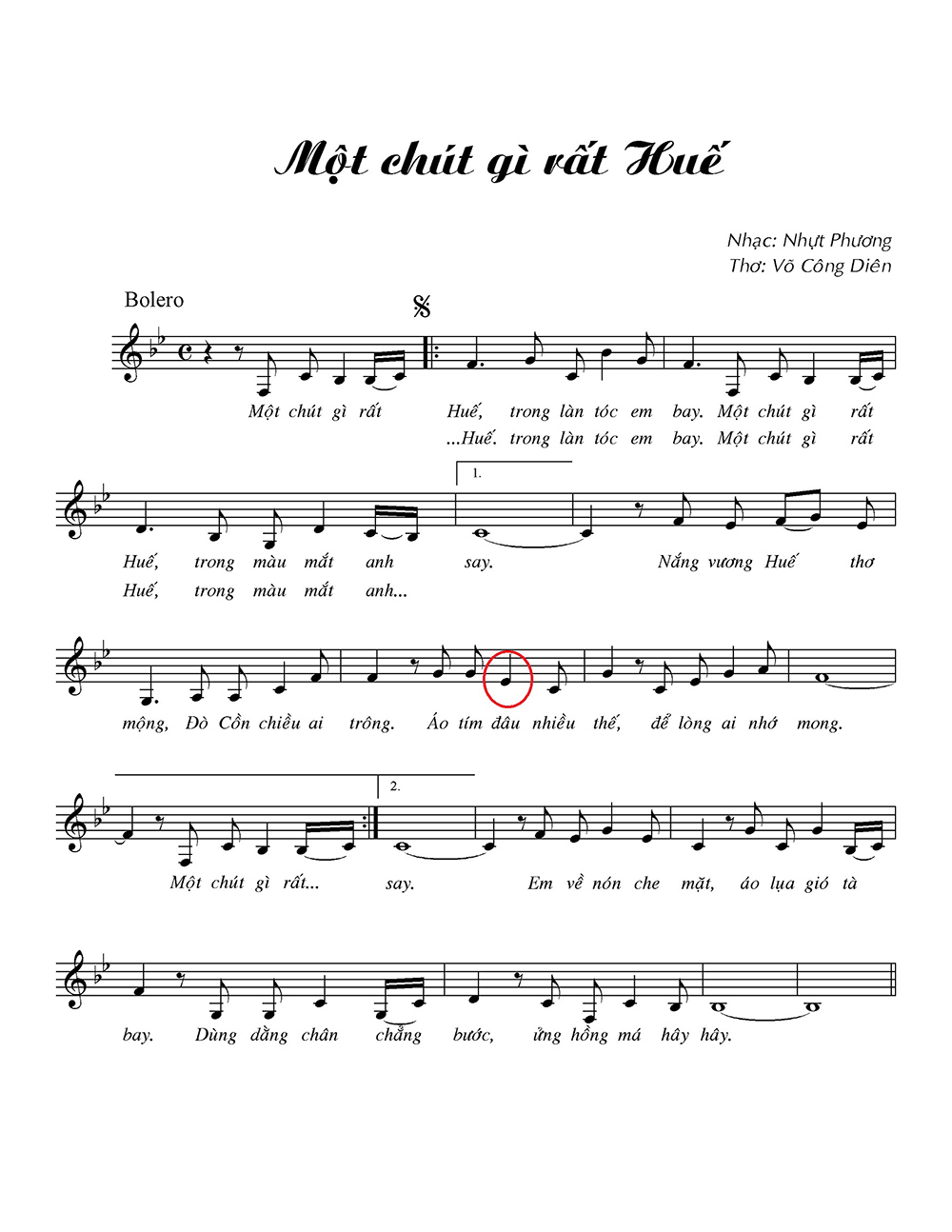 Sheet nhạc bài Một chút gì rất Huế