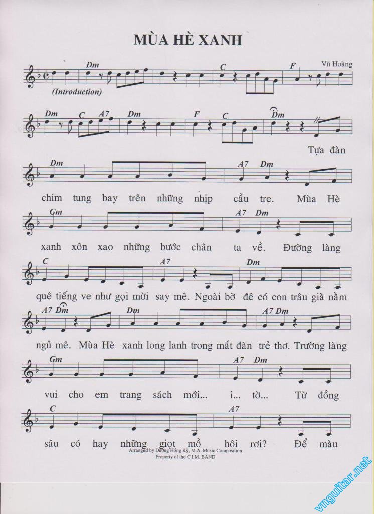 Sheet nhạc bài Mùa hè xanh