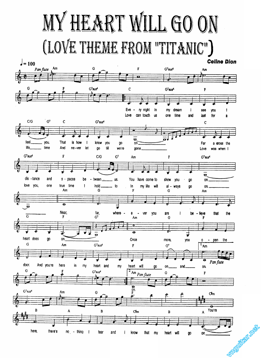 Sheet nhạc bài Trái tim luôn xao động (My heart will go on)