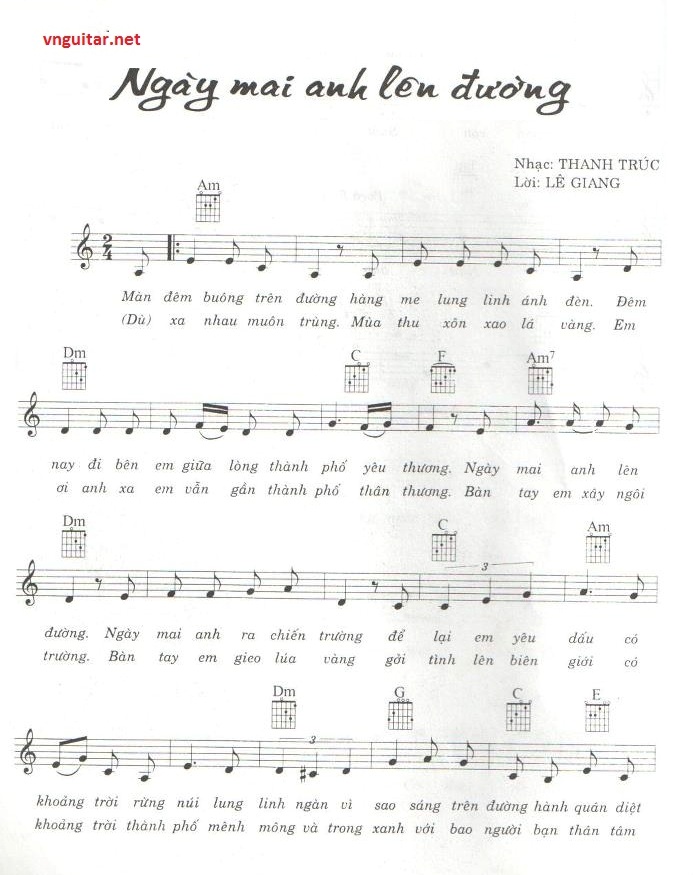 Sheet nhạc bài Ngày mai anh lên đường
