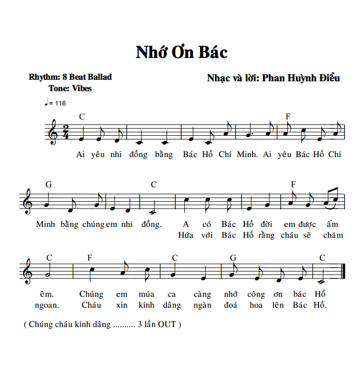 Sheet nhạc bài Nhớ ơn Bác