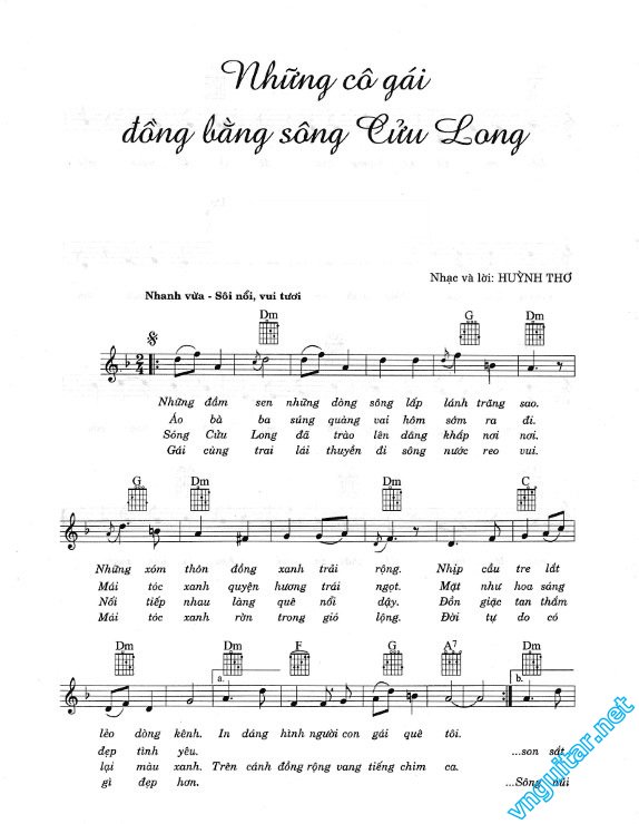 Sheet nhạc bài Những cô gái đồng bằng sông Cửu Long