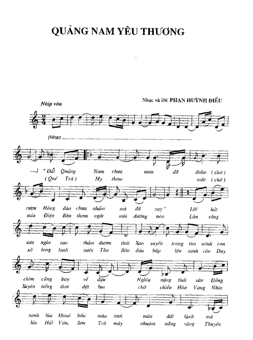 Sheet nhạc bài Quảng Nam yêu thương