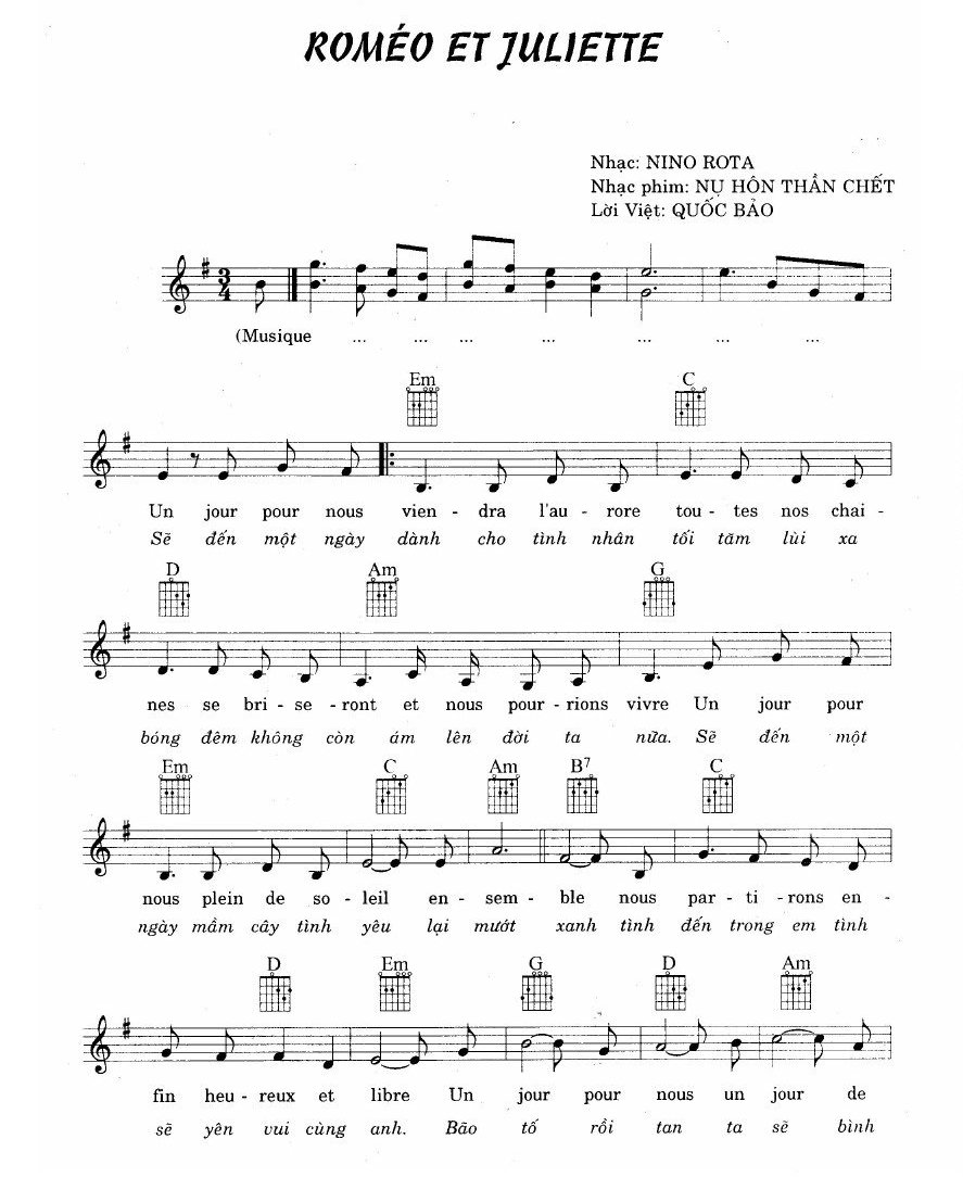 Sheet nhạc bài Tình sử Romeo & Juliet (A time for us)