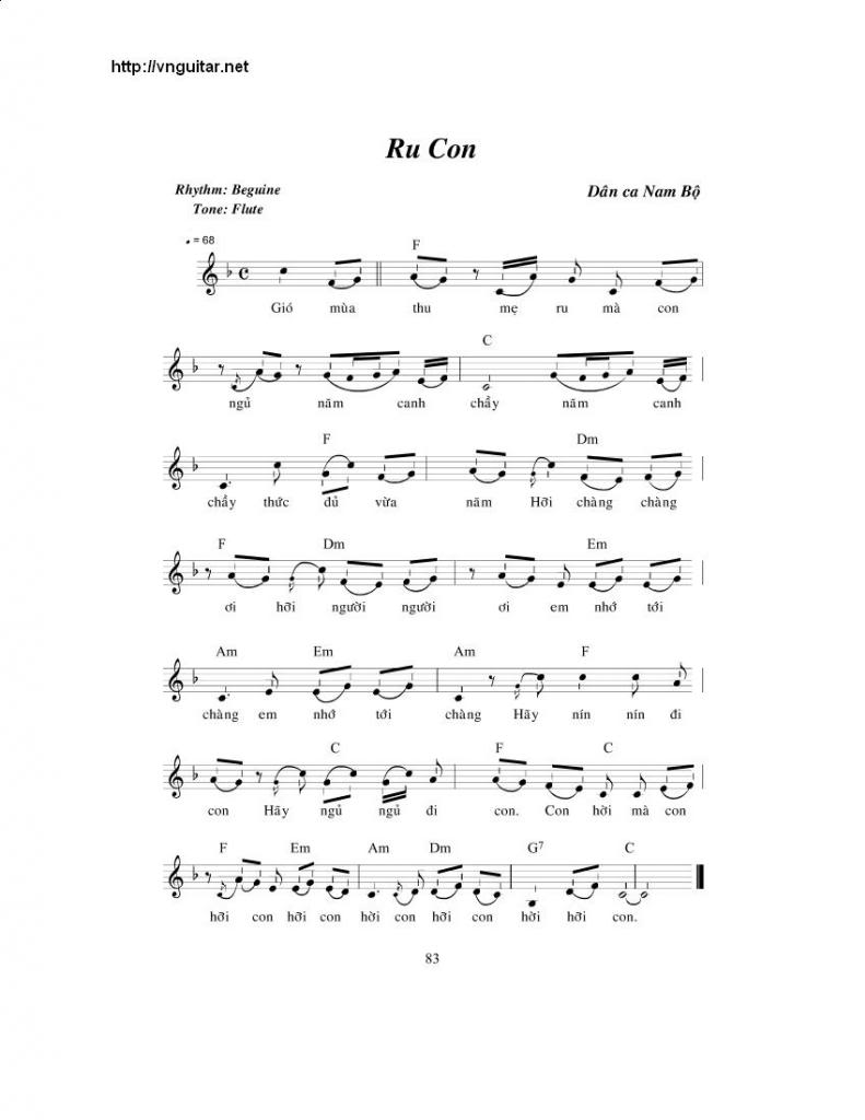 Sheet nhạc bài Ru con Nam Bộ