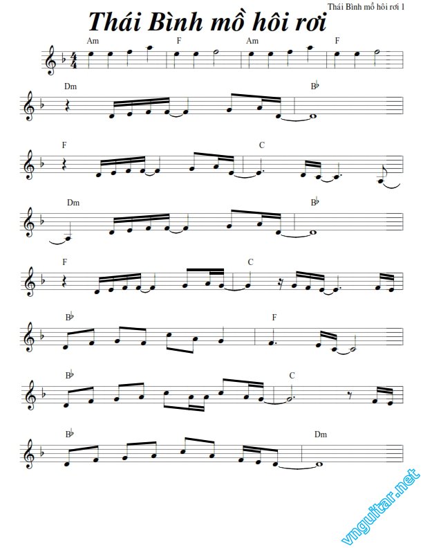Sheet nhạc bài Thái Bình mồ hôi rơi