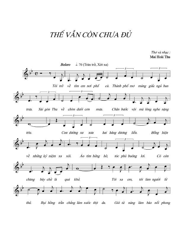 Sheet nhạc bài Thế vẫn còn chưa đủ