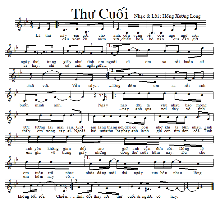 Sheet nhạc bài Thư cuối