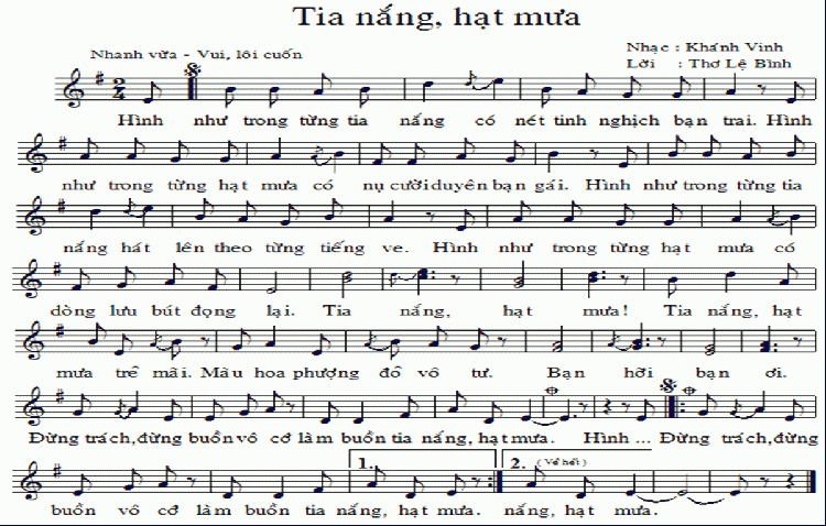 Sheet nhạc bài Tia nắng hạt mưa