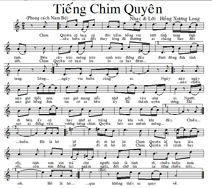 Sheet nhạc bài Tiếng chim quyên